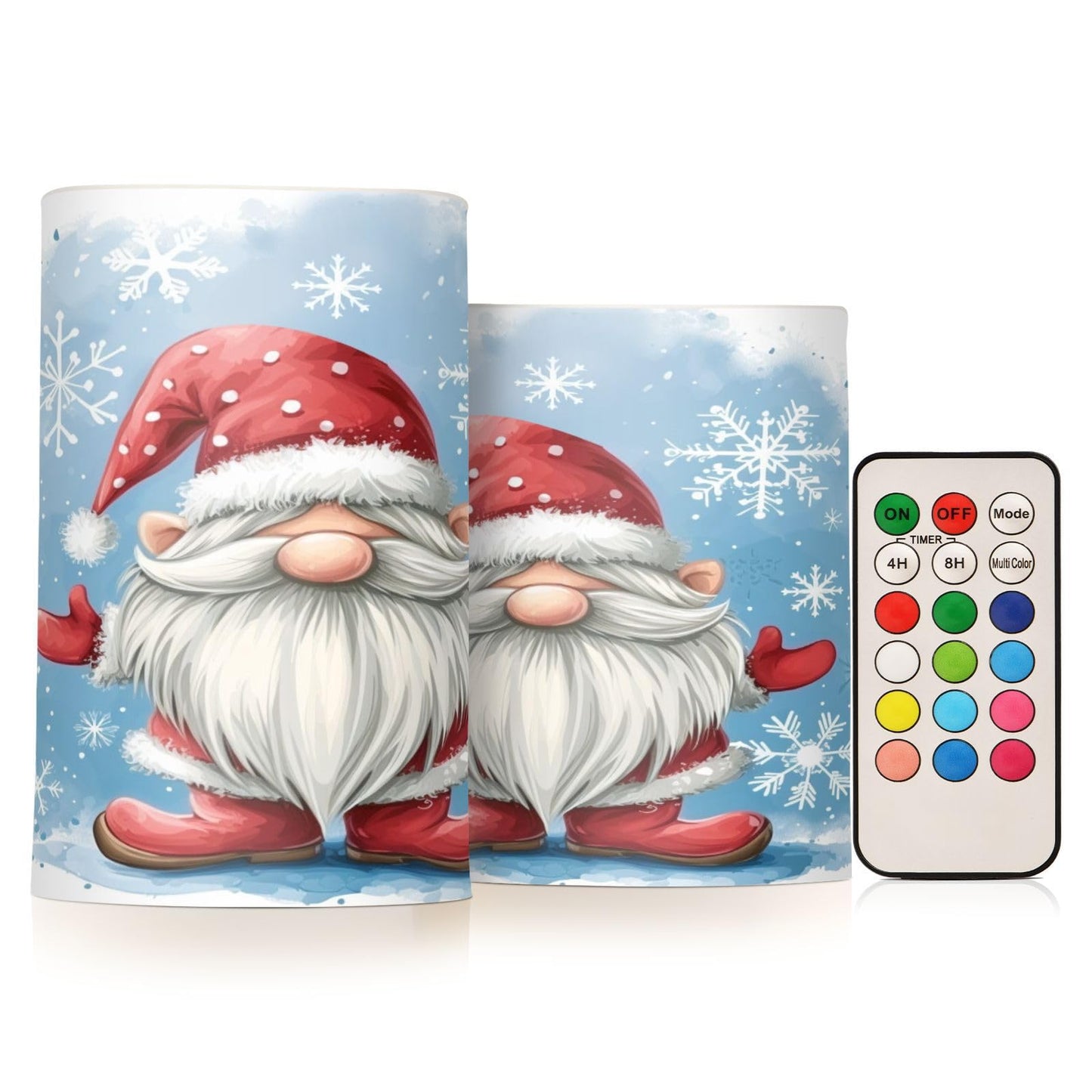 BOENLE Flickering Flameless Candles, Christmas Gnome Snowflake LED Candles with Remote Timer, Set of 2 Battery Operated Candle for Valentine Wedding Birthday