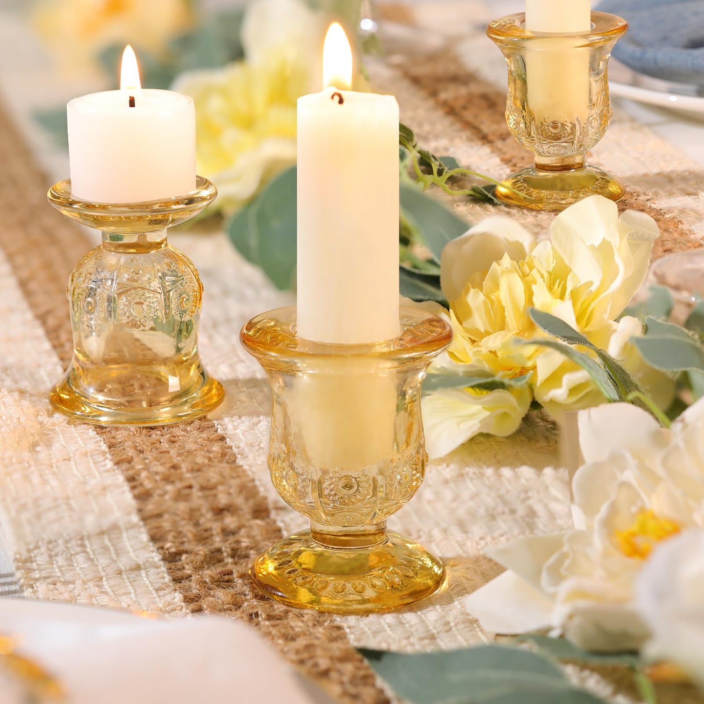 sunnyfuture 10pcs Gold Candlestick Holders, Glass Taper Candle Holders for Table Centerpiece Decor, Wedding, Birthday, Gift
