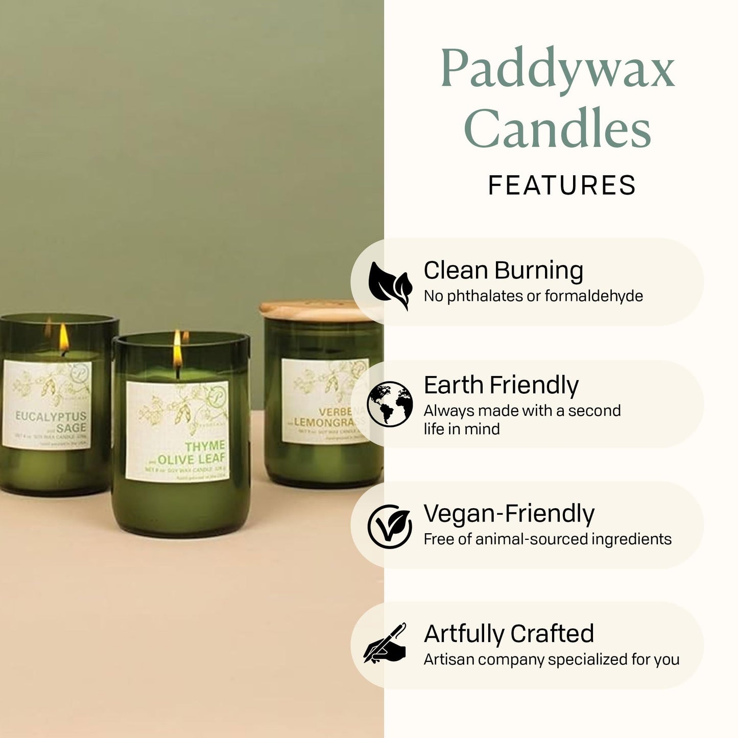 Paddywax Eco Collection Scented Soy Wax Candle in Glass Jar, Pomegranate & Currant Fragrance, Green Vessel with Wood Lid, 8 oz