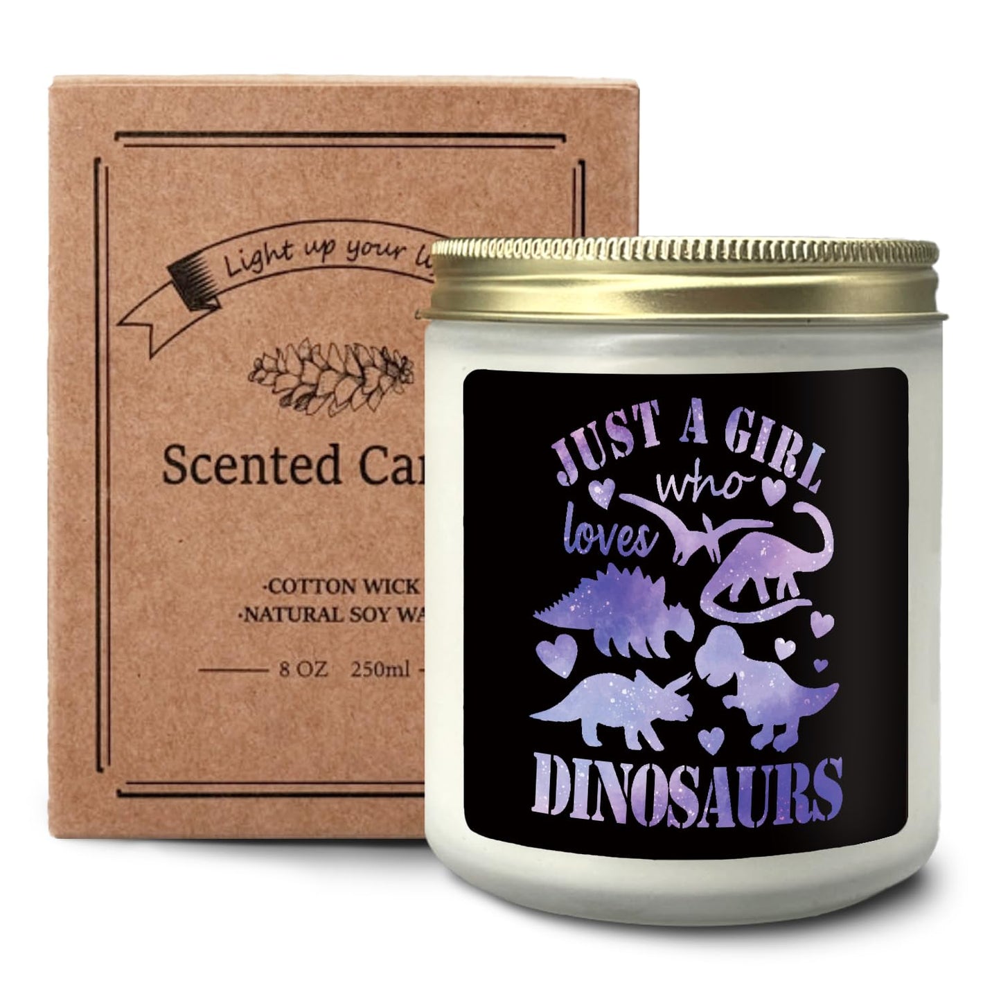 CIOJUNE Dinosaur Gifts, Dinosaur Gifts for Girls Women, Gifts for Dinosaur Lovers, Just a Girl Who Loves Dinosaurs Cedar Scented Candles, Purple Dinosaur Scented Candles for Home
