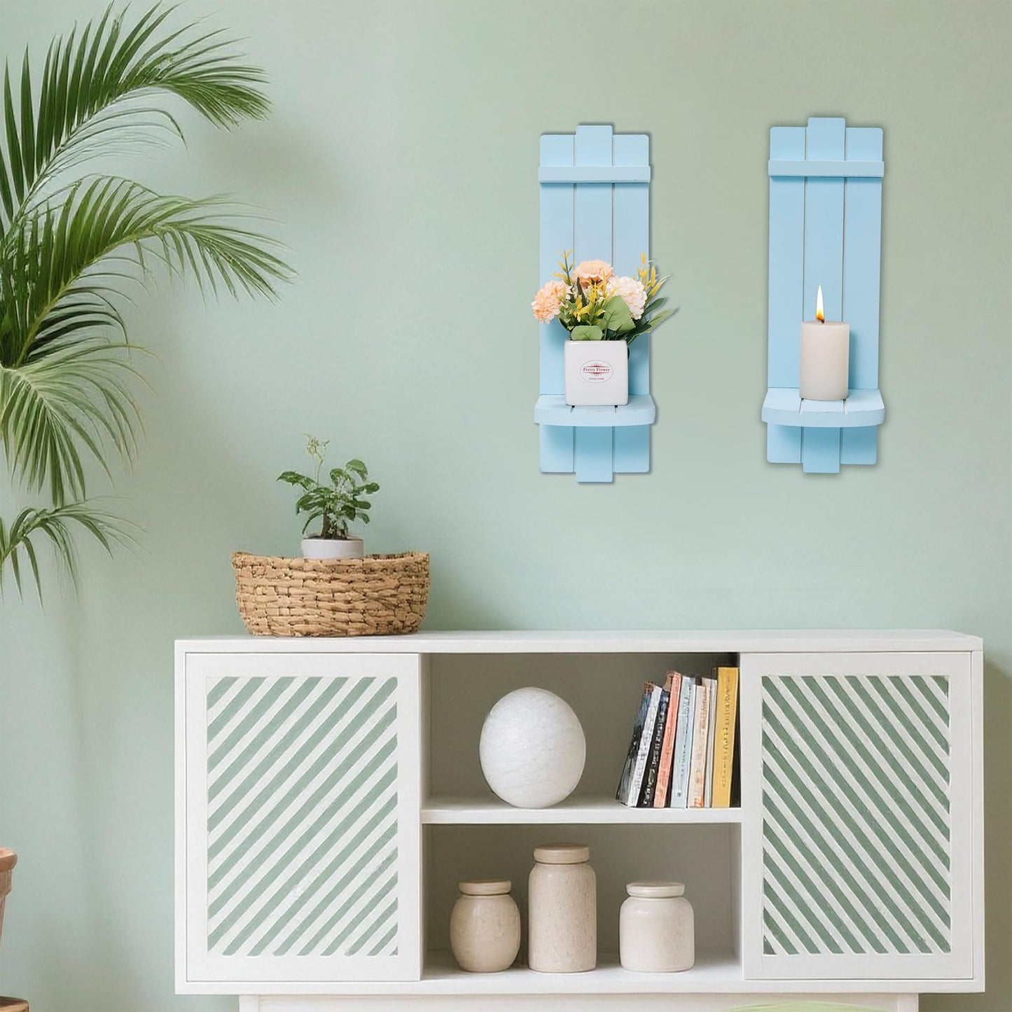 Yorkmills Sconces Wall Decor Set of 2, Wall Candle Holder Rustic Home Decor, Farmhouse Art Floating Candle Sconces Shelf Blue Wall Decorations for Living Room, Dining Room, Bedroom, Bathroom