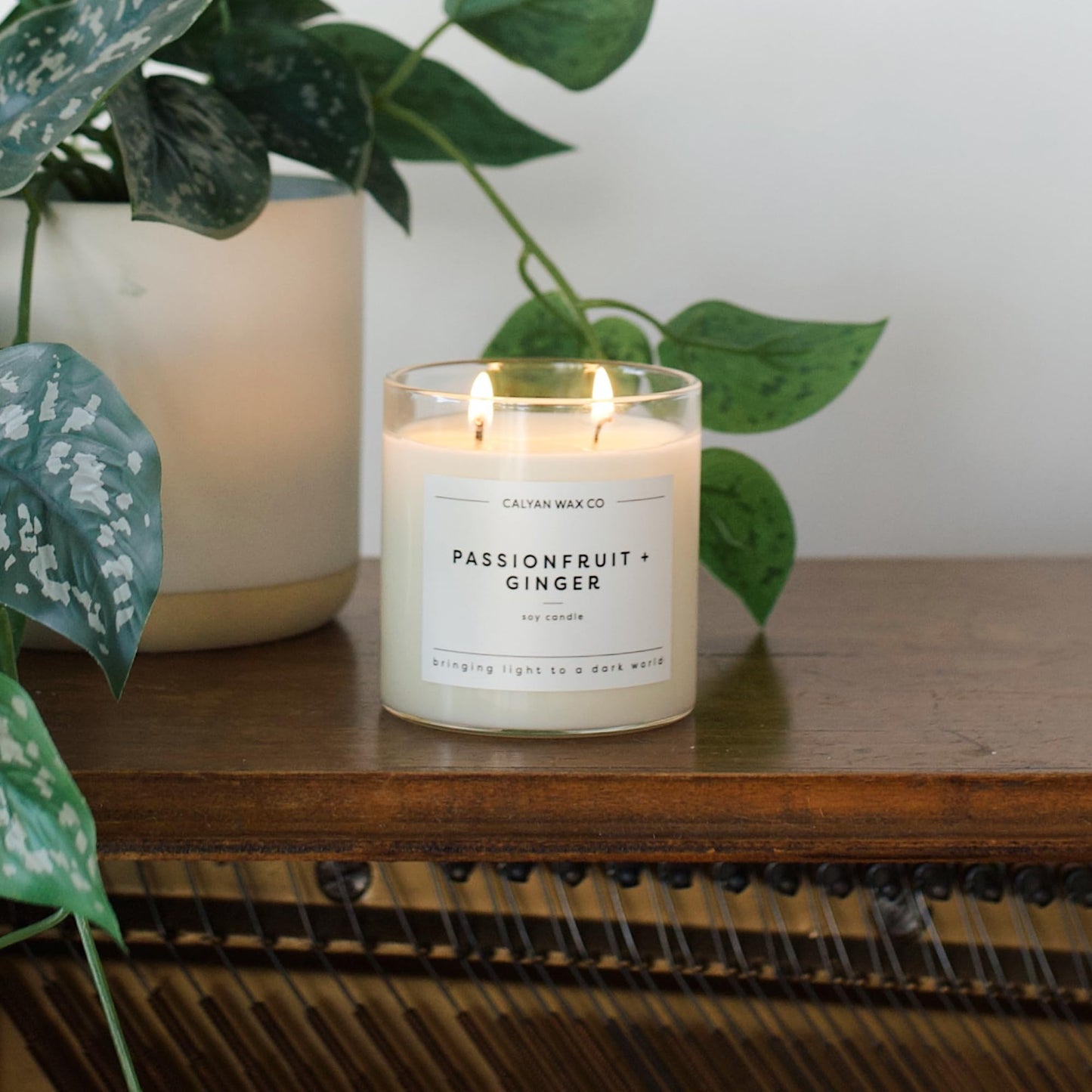 Calyan Wax Co. Passionfruit & Ginger 2 Wick Scented Candle - 37 Hour Burn - Luxury Clean Soy Wax Candles - Long Lasting Large Glass Jar Candle for Home - 8.8oz