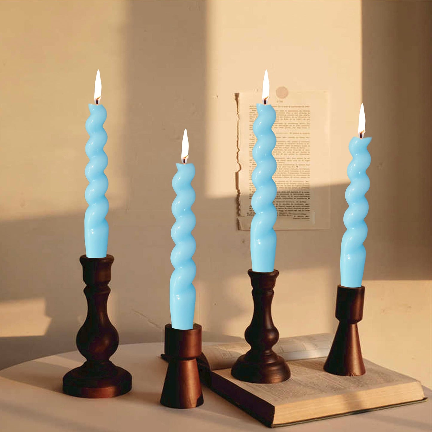 Blue Candle Sticks Spiral Taper Candles Twisted Candlestick Unscented Long Candlesticks Smokeless Tapered Candles for Home Wedding Party Dinner Home Decoration