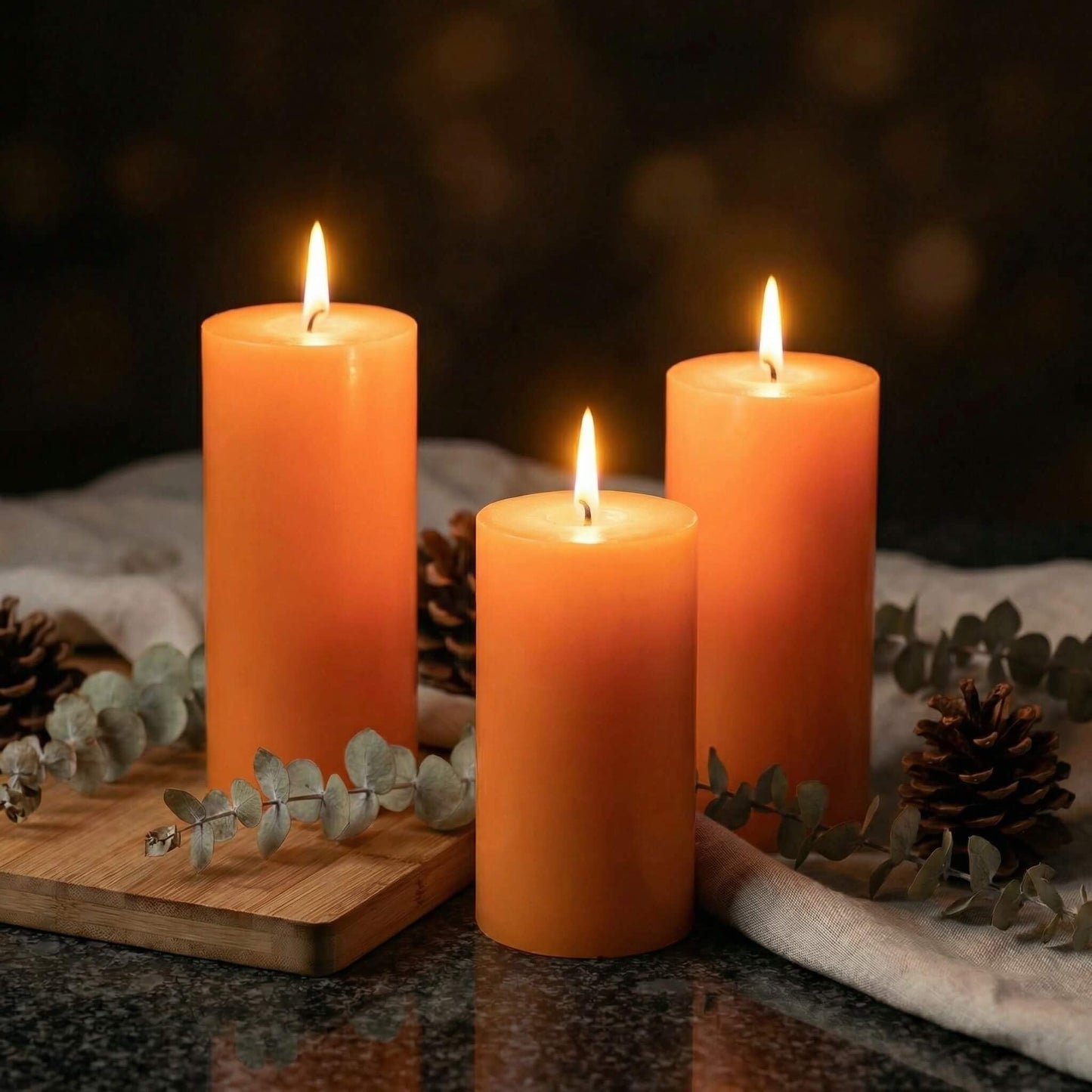 Richland Set of 3 Orange Pillar Candles 3" x 6" Unscented for Weddings Home Halloween Fall Decor Relaxation Spa Church