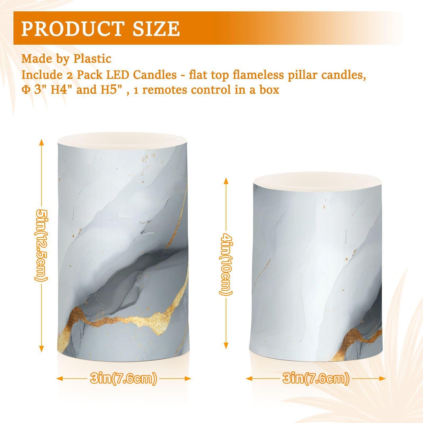 famyily Marble White Gray Flameless Candles Led Pillar Candles with Timer for Dining Room Table 4" 5" Set of 2