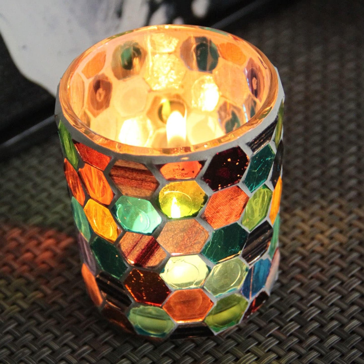 Votive Candle Holder, Glass Tealight Candle Holder with Mosaic Pattern Romantic for Essential Oil Diffuser, Table Centerpiece, Bath Decor
