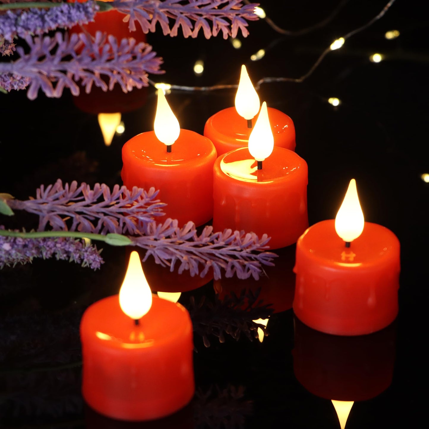 Yunsheng 12PCS Red Rechargeable LED Tea Lights Candles with Remote, 3D Wick Flickering Flameless Votive Tea Lights, Warm White Electric Fake Candles with 2USB Charging Cable, Home Decor