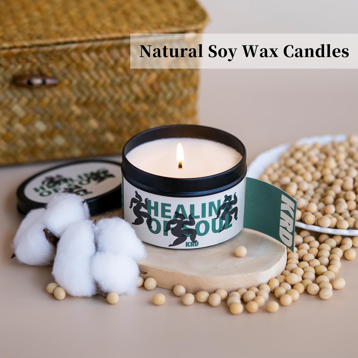 KRD Cashmere Wood Chestnut Candle, 6.4oz Strong Scented Candle, 42H Burn, Warm Woody Coconut Soy Wax Aromatherapy