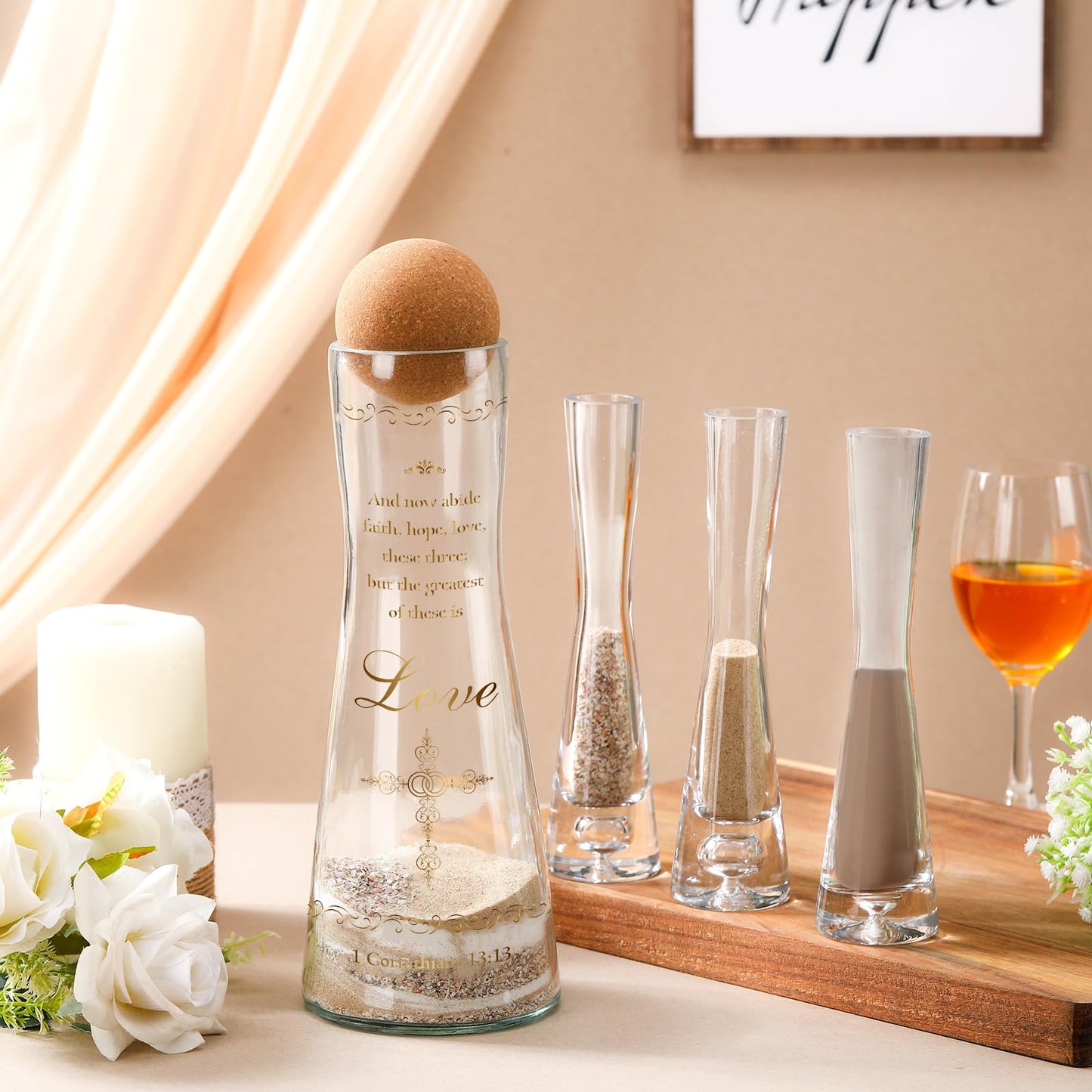 Irenare Unity Sand for Wedding Ceremony Set Include Ceremony Vase, Sand, Cork Stopper for Weddings Engagement Anniversary(Christian)