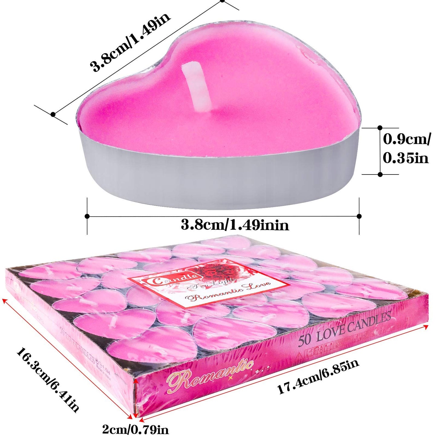 50Pack Heart Shaped Tealight Candles(25x2 Layers),Romantic Love Unscented Tea Lights Candles,Dripless & Long Lasting Smokeless Mini Tealight Candles for Romantic Decor,Pool,Home,Wedding (Pink)