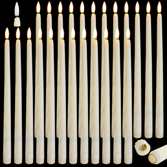 Baquler 24 Pcs Flameless Taper Candles Battery Operated Bulk 12.4 Ivory LED Taper Candles Flickering LED Candlesticks for Wedding Advent Halloween Christmas Party Decor