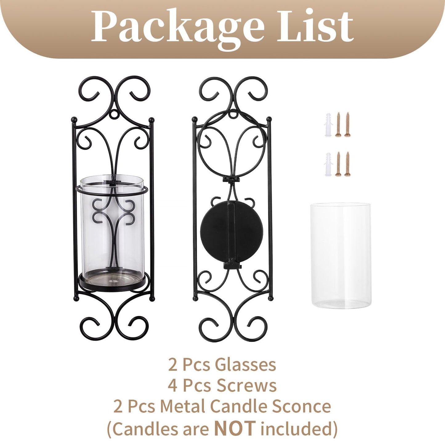 Sziqiqi Candle Sconces - Set of 2 Black Candle Holders for Pillar Contemporary Wall Decorations Sconce Decorative Metal Wall Art for Living Room Bedroom Bathroom Kitchen Dining Room