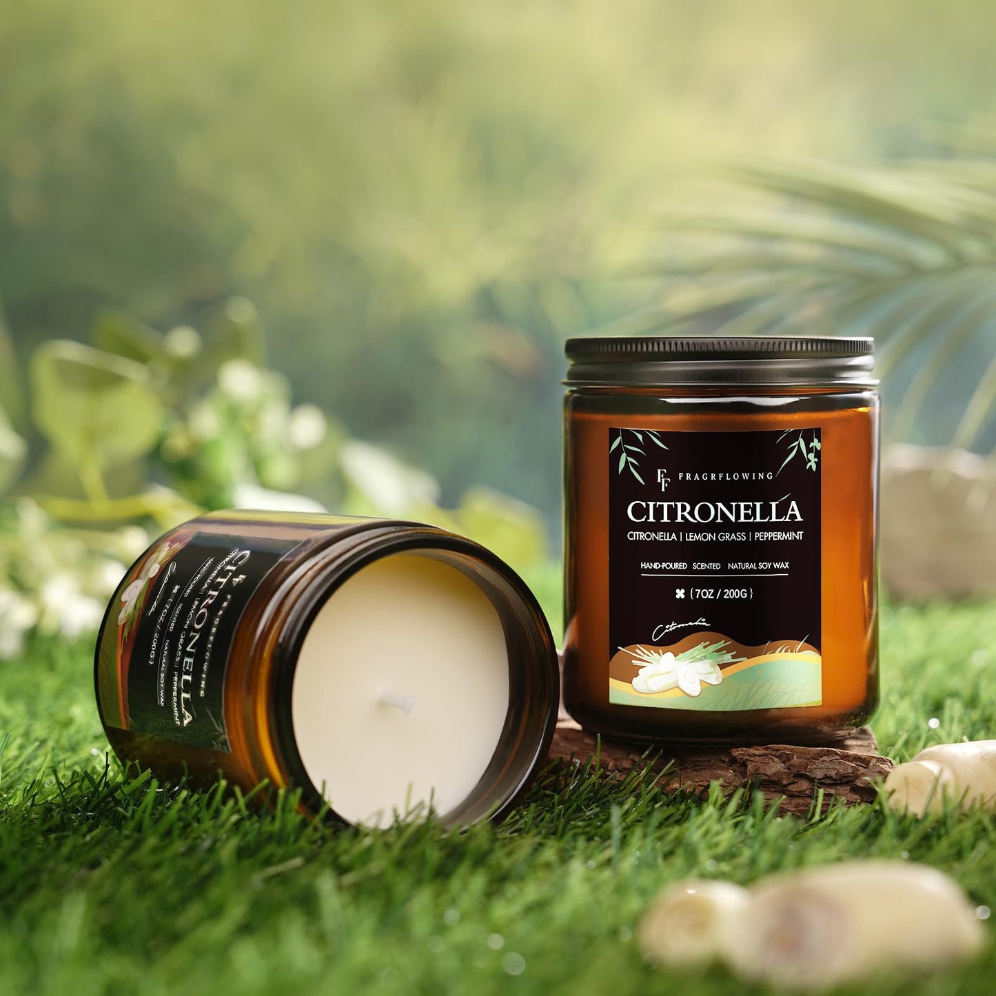 Citronella Candles Set, Indoor Outdoor Lemongrass Scented Candles，Natural Soy Wax Jar Candle, 200-Hour Burn Time, 28 oz (4 Pack)