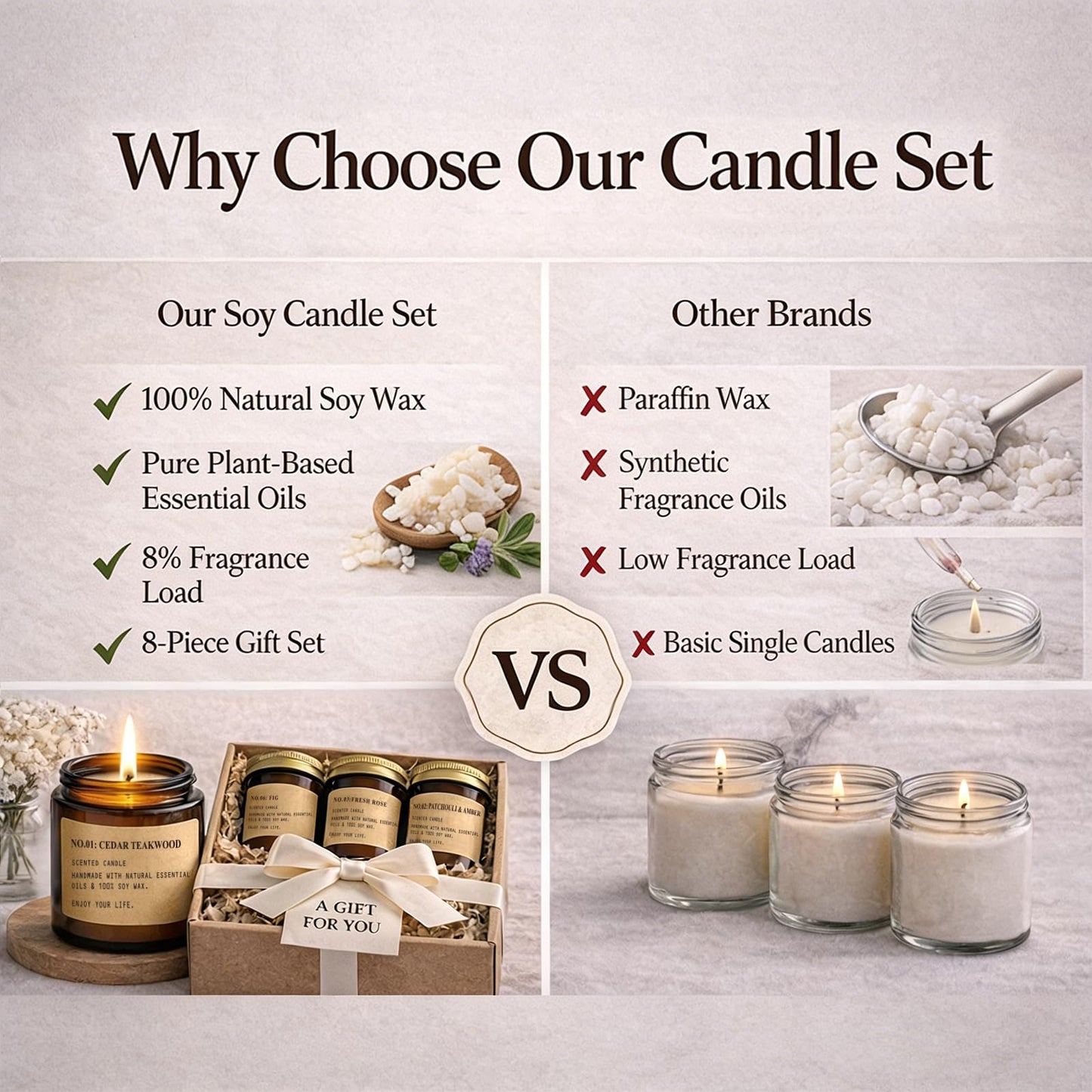 Scented Candles for Home,8 Pack Soy Wax Candle Set,Scented Candles Gift Set,Aromatherapy Candles, Amber Jar Vintage Apothecary Style, 8 Scents Gift Set