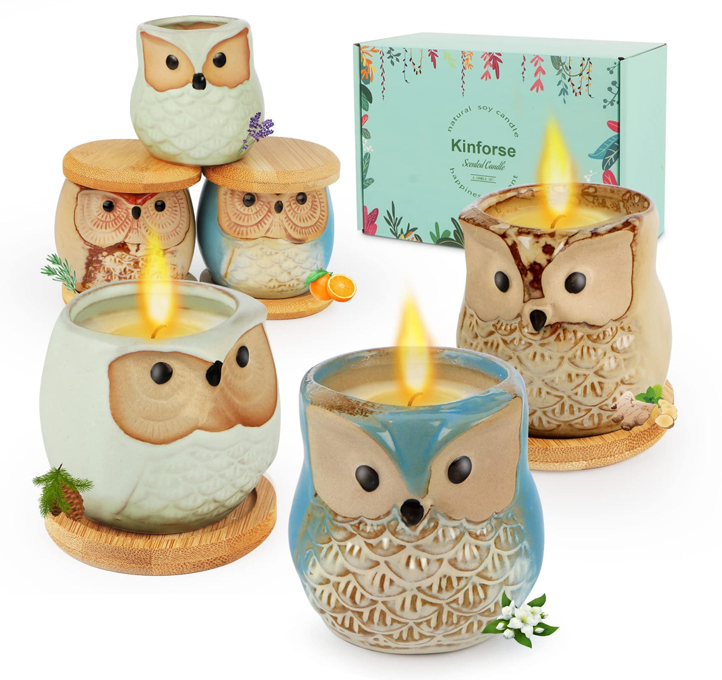 Kinforse Scented Candles Birthday Gifts for Women, Owl Gifts for Women, 6 Pack Novelty Owl Aromatherapy Candle Bulk Gift for Birthday Mother's Thanksgiving