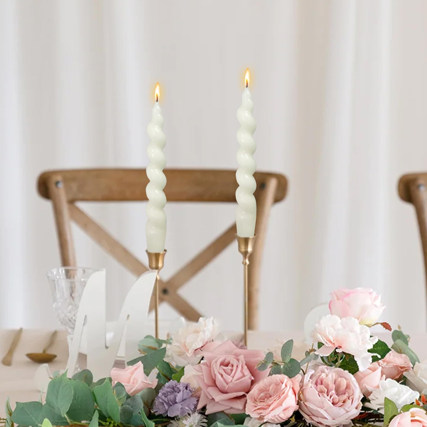 4 Pcs Spiral Taper Candle Milk White and Green Unscented Twisted Candlesticks Smokeless Candle Stick for Wedding Dinner Decor Creative Gifts