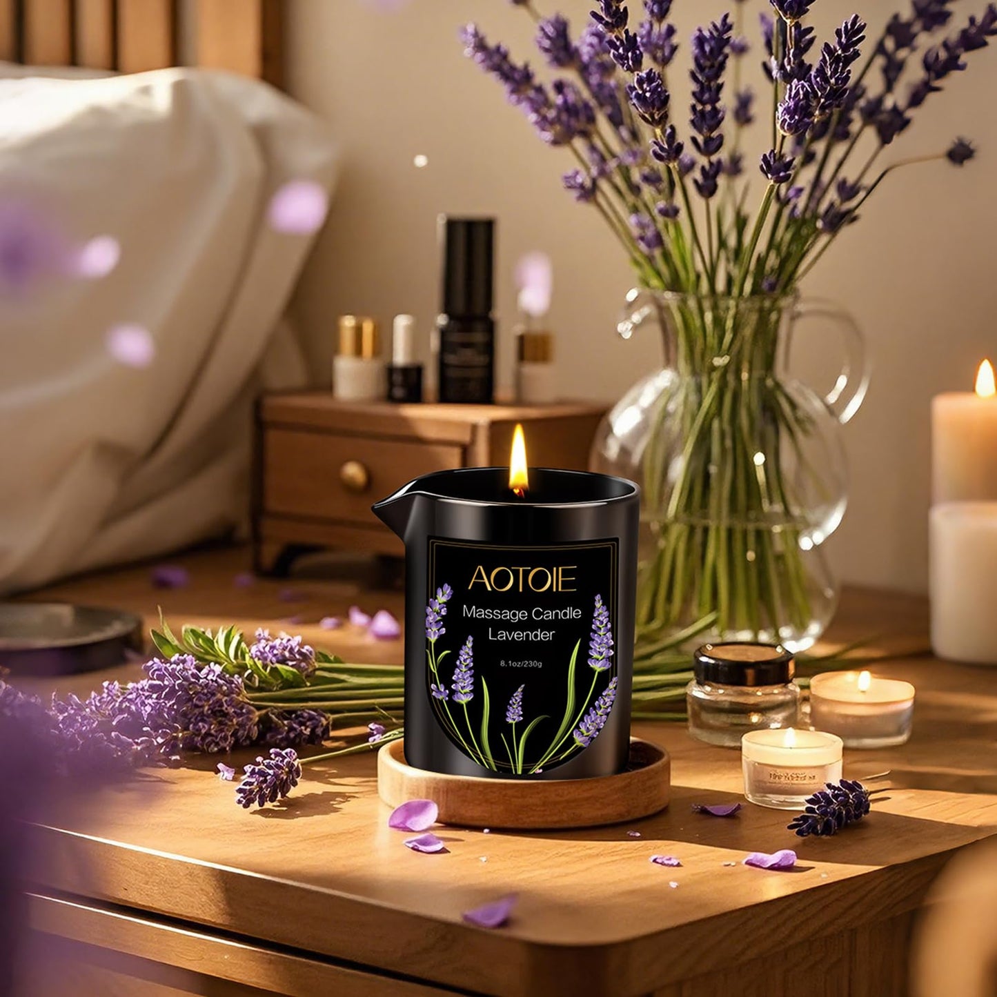 AOTOIE Massage Oil Candle,8.1 oz Low Temp Body Oil Candles for Massage Therapy, Moisturising Luxurious Relaxing Body Safe Soybean Wax Massage Candles for Home SPA (Lavender)