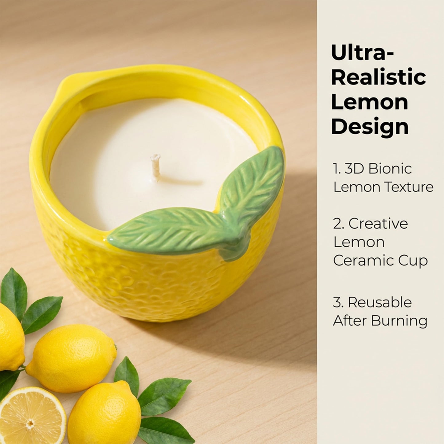 GroseMell Lemon Scented Candle – 4.23 oz (120g) Natural Soy Wax, 30-Hour Clean Burn, Lemon-Shaped Ceramic Jar, Home Fragrance & Thoughtful Gift for Home (Yellow)