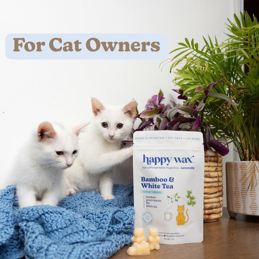 Happy Wax Bamboo & White Tea Scented Wax Melts for Cat Owners – Odor Eliminating, Calming, Pet-Safe, Non-Toxic, Dye-Free, Perfect for Use with Wax Warmers - 4 oz Pouch