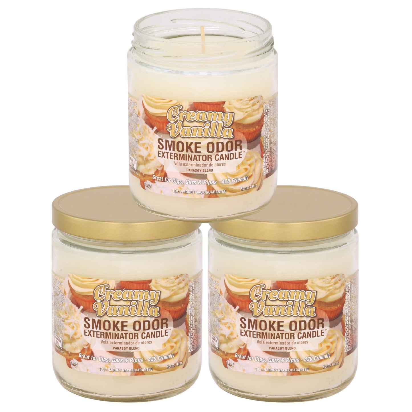 Smoke Odor Exterminator 13 oz Jar Candles Creamy Vanilla, (3)
