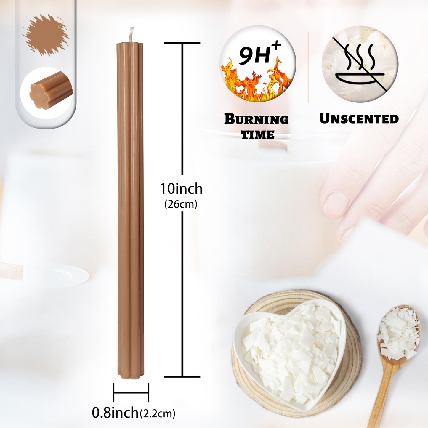 Unscented Taper Candles Dripless Long Brown Taper Candles Smokeless 10 Inch Roman Column Design Dinner Candlesticks for Home Decoration Holiday Gifts
