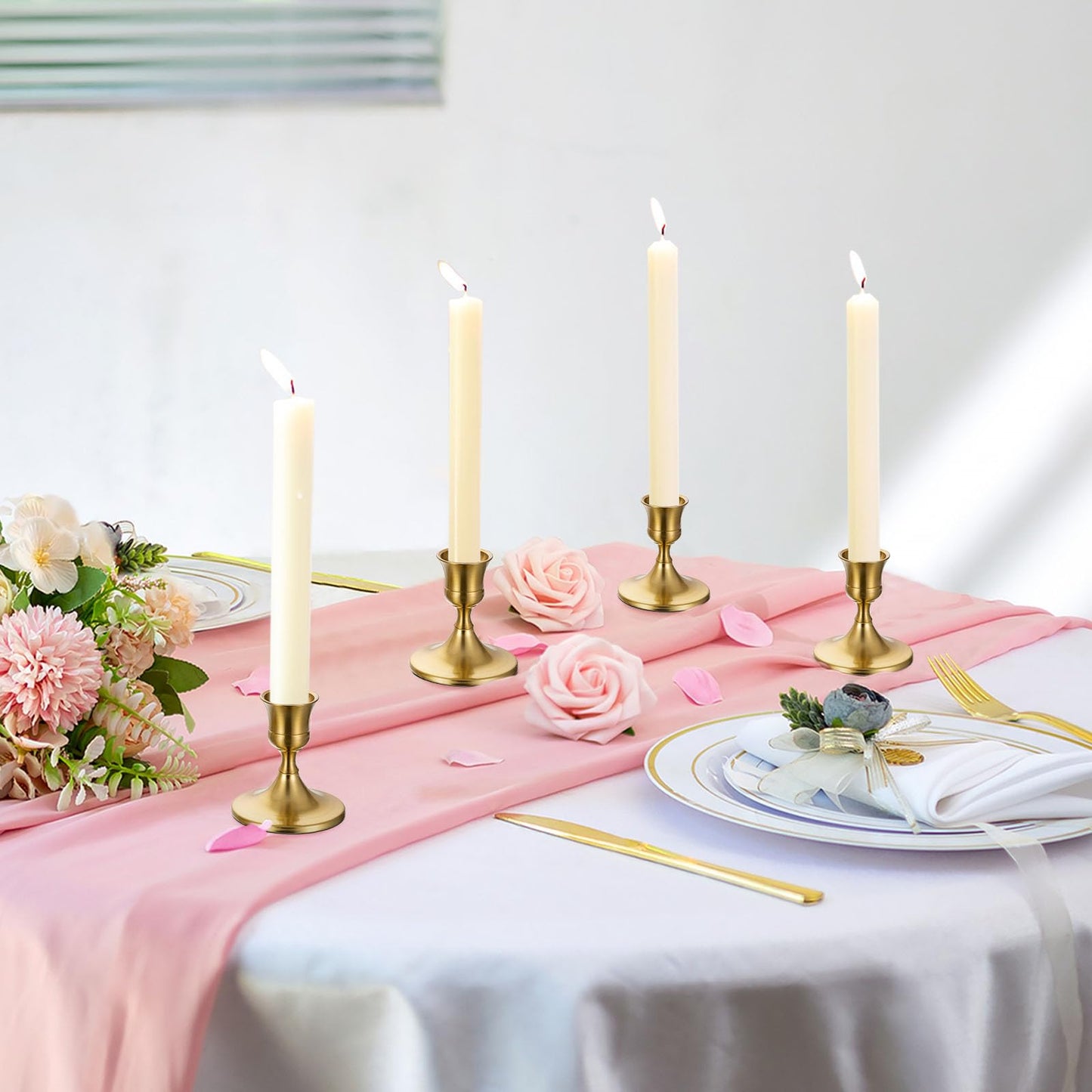 Sziqiqi Candlestick Holders Taper Candle Holders - Gold Candle Stick Candle Holder Bulk Decorative Table Centerpiece for Wedding Reception Christmas Dinner Bridal Showers Party Decor Pack of 12