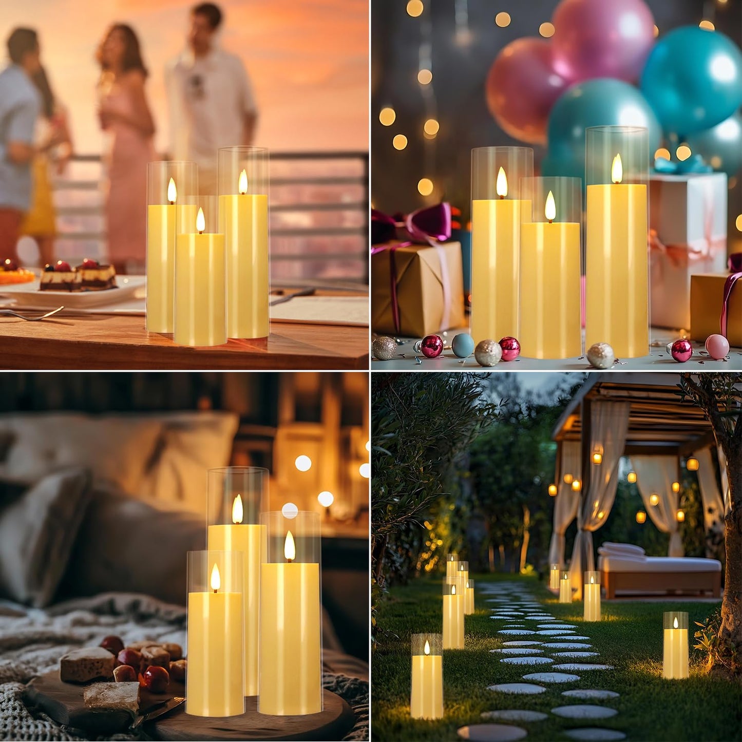 YOROXRG Flickering Flameless Candles Battery Operated with Remote and 2/4/6/8 H Timer Plexiglass LED Pillar Candles with Realistic Moving Wick for Home Decor Pack of 48 (D2.2 xH 5" 6" 7") (Ivory)