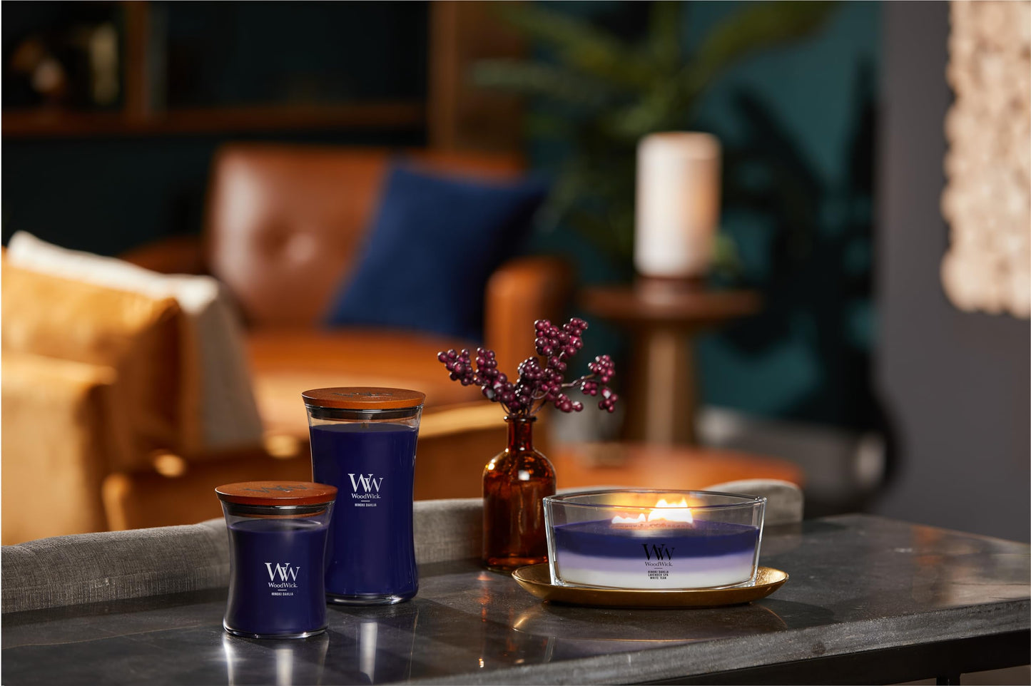 WoodWick Large Hourglass Candle Hinoki Dahlia - Premium Soy Blend Wax Pluswick Innovation Wood Wick Made in USA