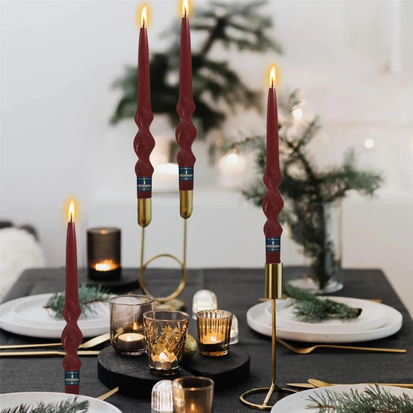 Spiral Taper Candle Red Candlesticks, Gedengni 10inch Christmas Twisted Candles Long Candle Sticks Cute Tapered Candles for Table Decor Dinner Holiday Party,23D4-RED