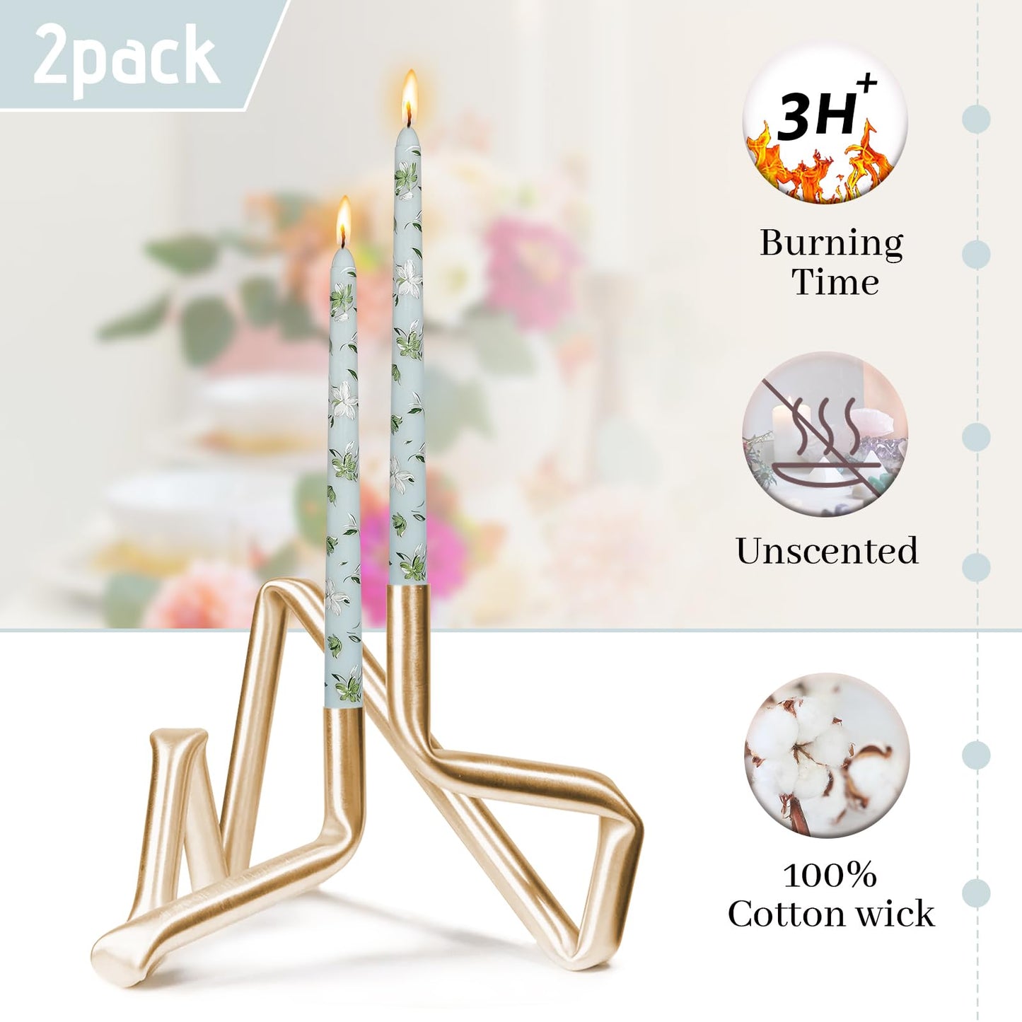 Printed Taper Candle - Baleagcdl Baby Blue with White Floral Candlesticks Handmade Long Tapered Candles 10 Inch Drip for Home Holiday Decor Gifts - Set of 2