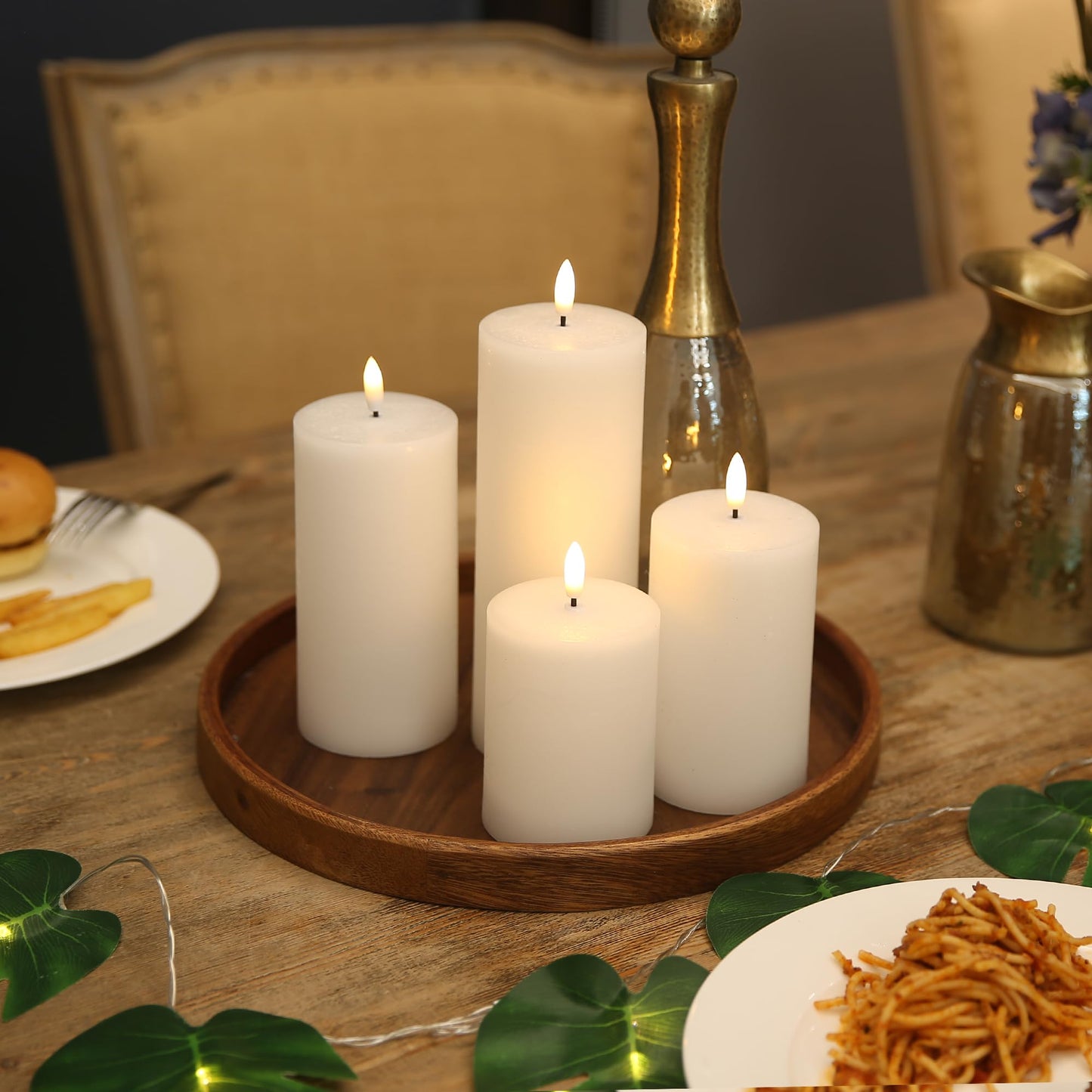 LUSHARBOR Flameless Candles, 4 Pack Battery Operated Candles with Remote, Real Wax LED Fake Candles with Timer Flickering for Christmas Wedding Home Party D3 H 5" 6" 7" 9" White