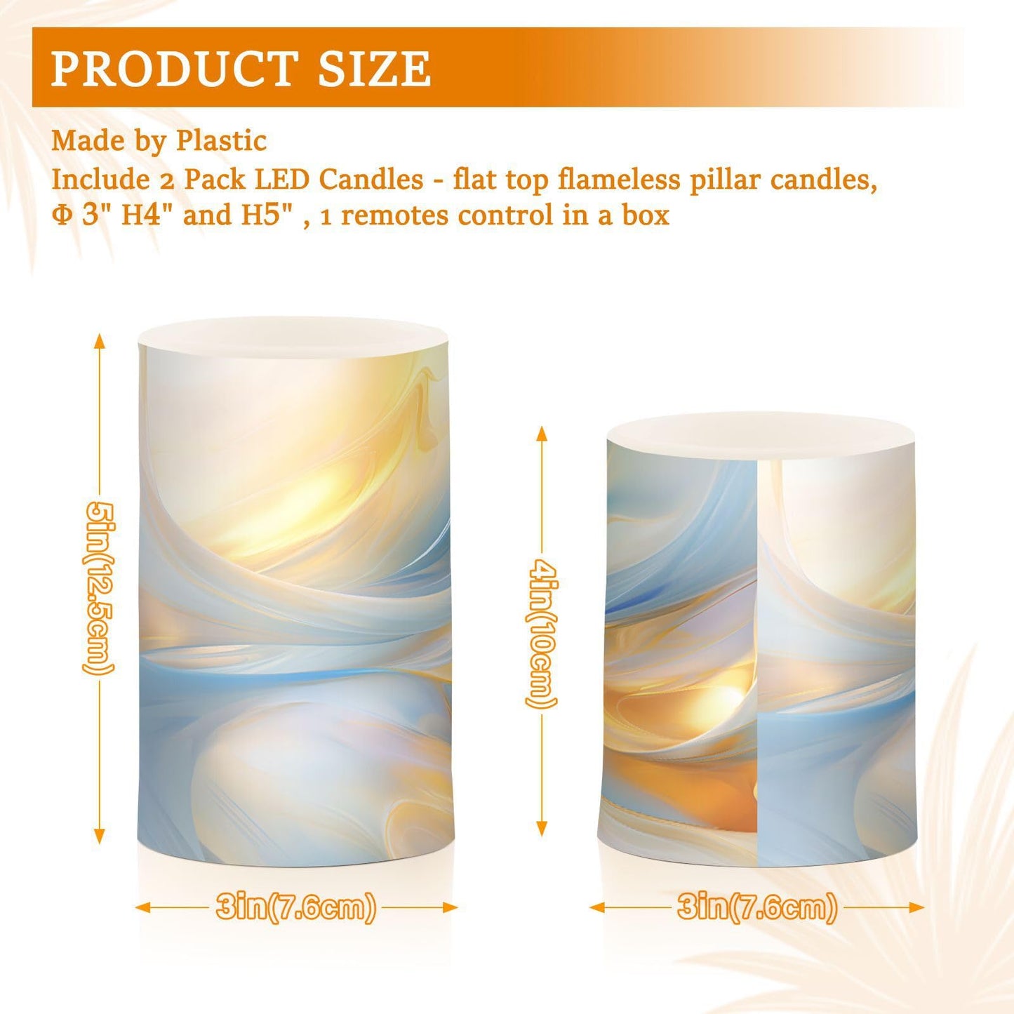 BOENLE Flickering Flameless Candles, Blue Gold Marble LED Candles with Remote Timer, Set of 2 Battery Operated Candle for Valentine Wedding Birthday