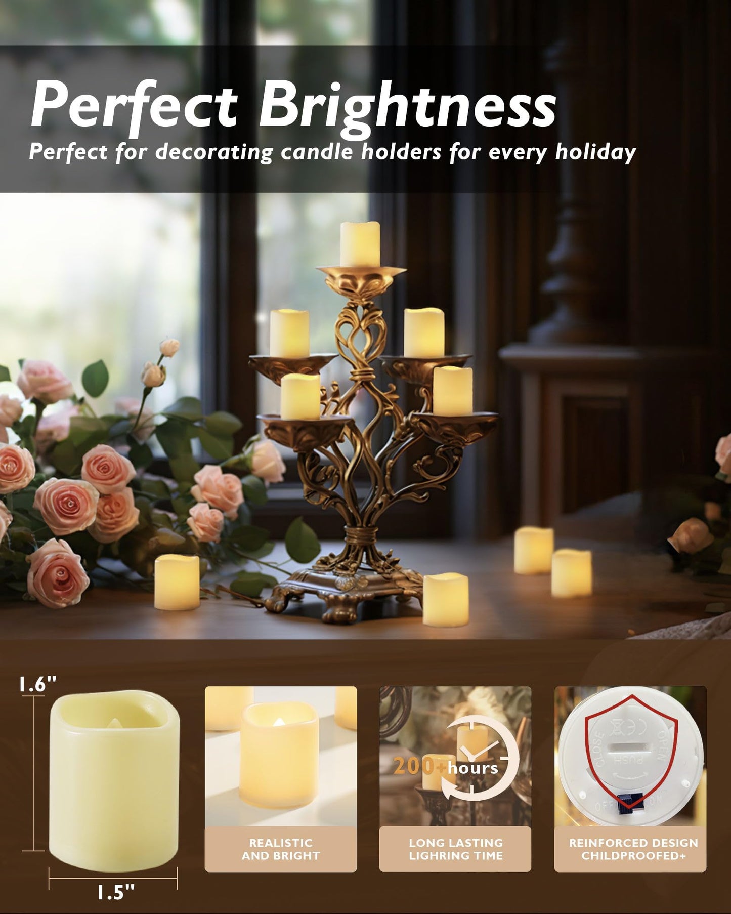 Homemory 24Pack Flickering Flameless Votive Candles for Wedding Decoration, 200+Hour Warm White Battery Operated LED Tealight, Electric Fake Candles for Party, Receptions, Halloween, Christmas