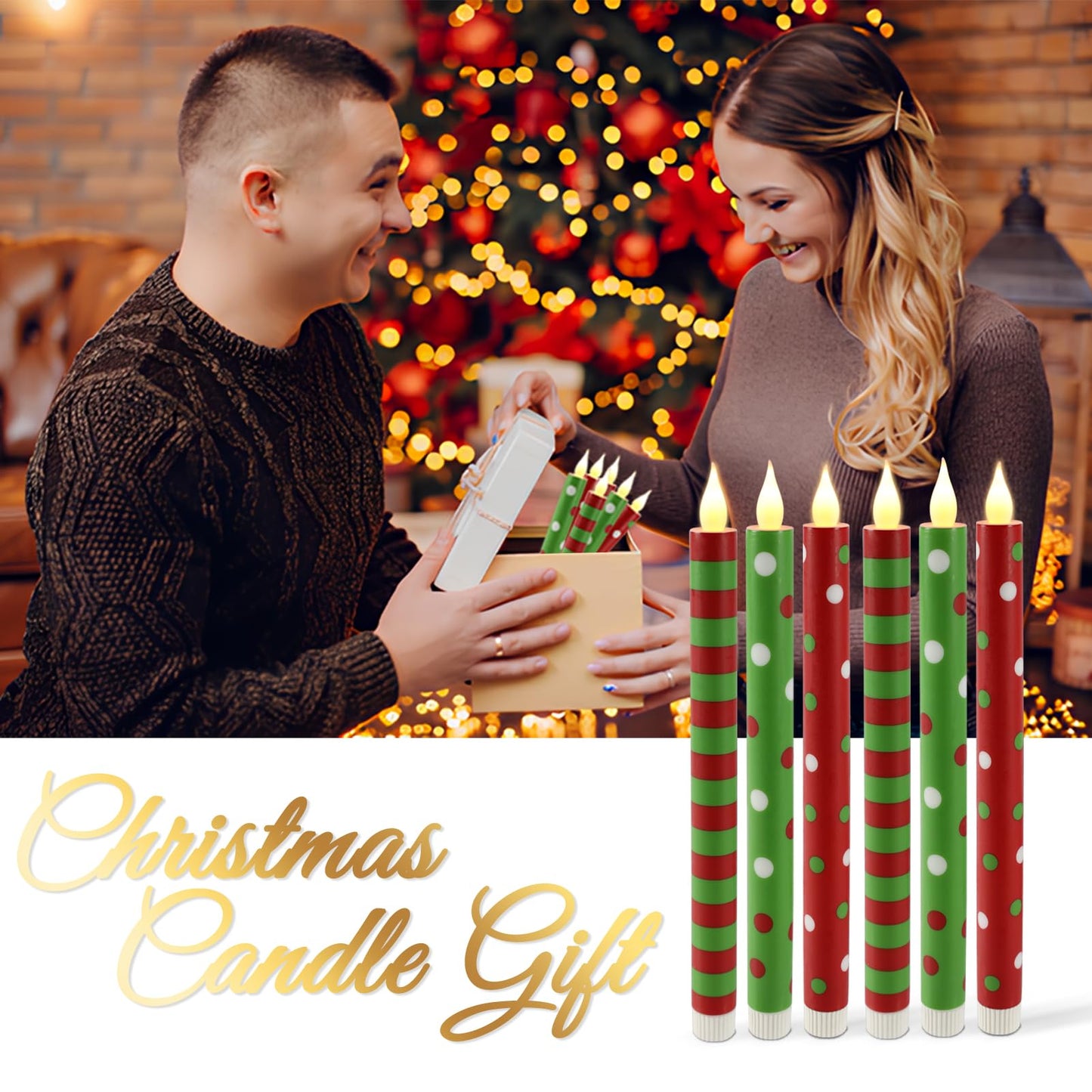 Sariiraw 6 Pcs 10.6 Inch Battery Operated Flameless Taper Candles - LED Candlesticks with Remote & Timer for Christmas, Winter Holiday & Party Table Decor
