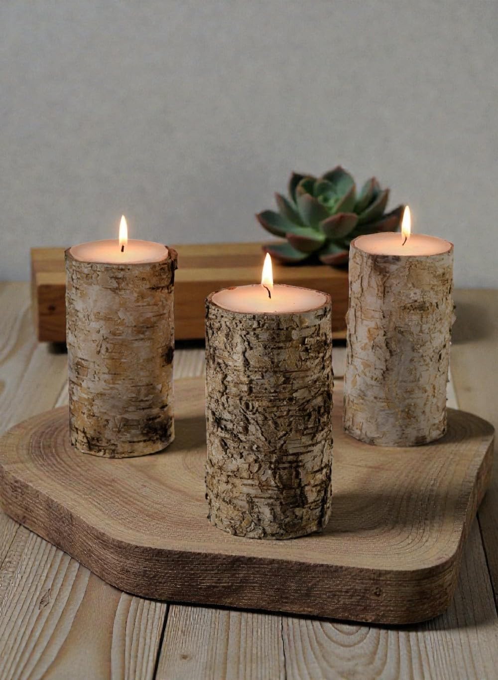 Serene Spaces Living Set of 12 Birch Bark Candle, Medium Pillar Candle, Indoors, Ideal for Weddings, Parties, Events, Restaurants, Home Decor, 3" Diameter & 5.75" Tall