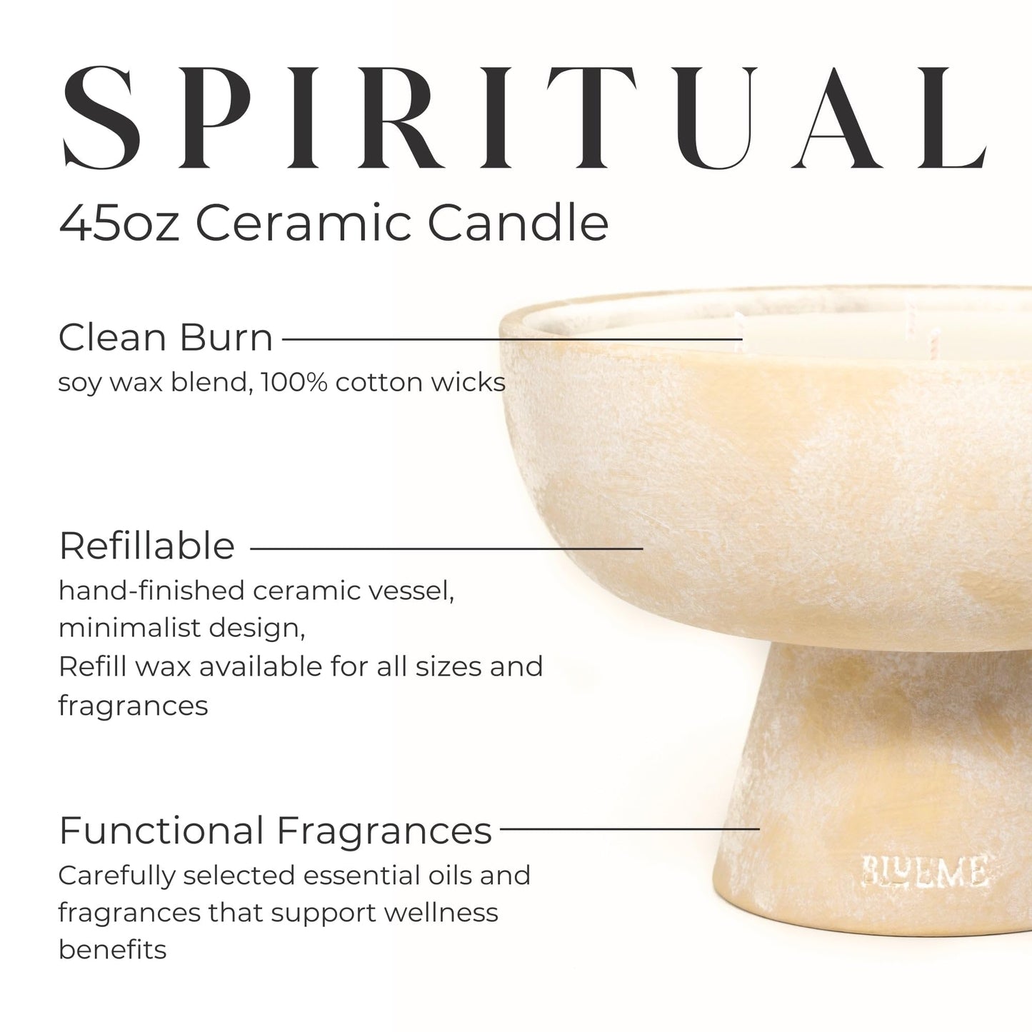 Blueme Spiritual Candle | Palo Santo & Vetiver | 6 Wick - Refillable Wellness Candle with Essential Oils, Hand Finished & Poured Soy Wax Blend Ceramic Vessel, Natural Cotton Wicks | Giant 45 oz