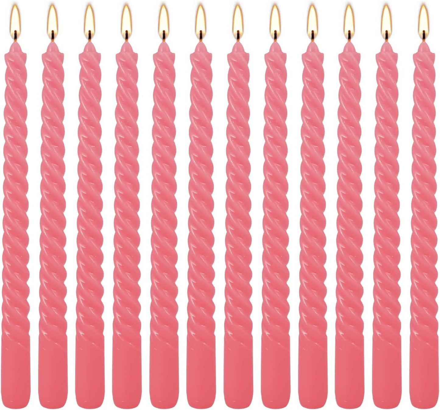 WPONSZU 10 Inch Pink Spiral Taper Candle Set of 12 Pack Unscented Dripless Candlesticks for Valentine's Day,Dinner,Party,Brithday,Wedding,Christmas,and Home Decoration