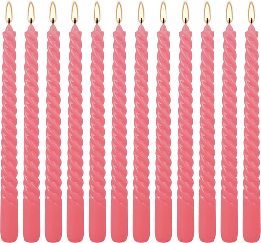 WPONSZU 10 Inch Pink Spiral Taper Candle Set of 12 Pack Unscented Dripless Candlesticks for Valentine's Day,Dinner,Party,Brithday,Wedding,Christmas,and Home Decoration