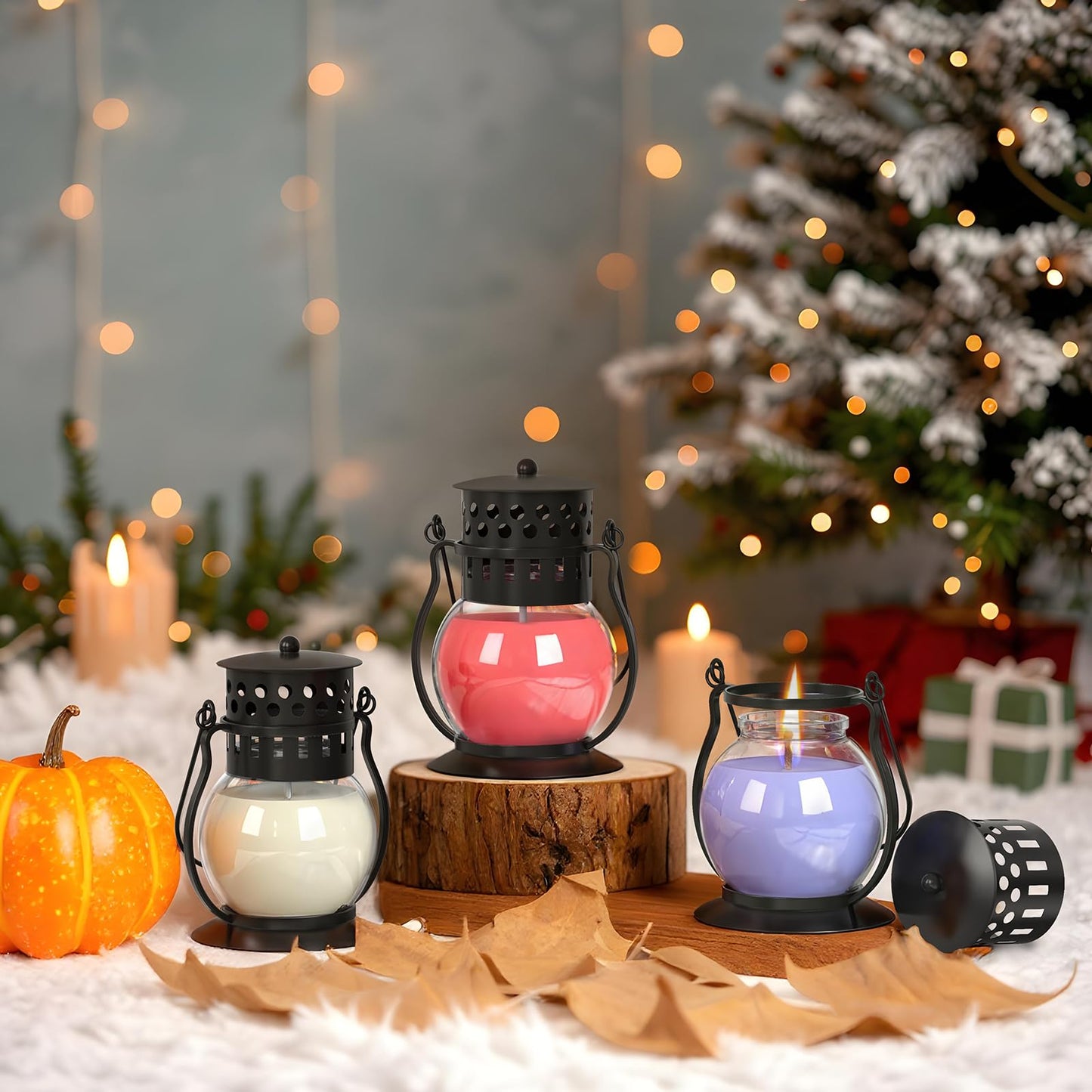 Scented Candles for Home, 3 Pack Fall Candle Set Natural Soy Wax, Retro Lantern Candles Autumn Gifts Set for Women Men, Aromatherapy Candle of Vanilla, Rose, Lavender