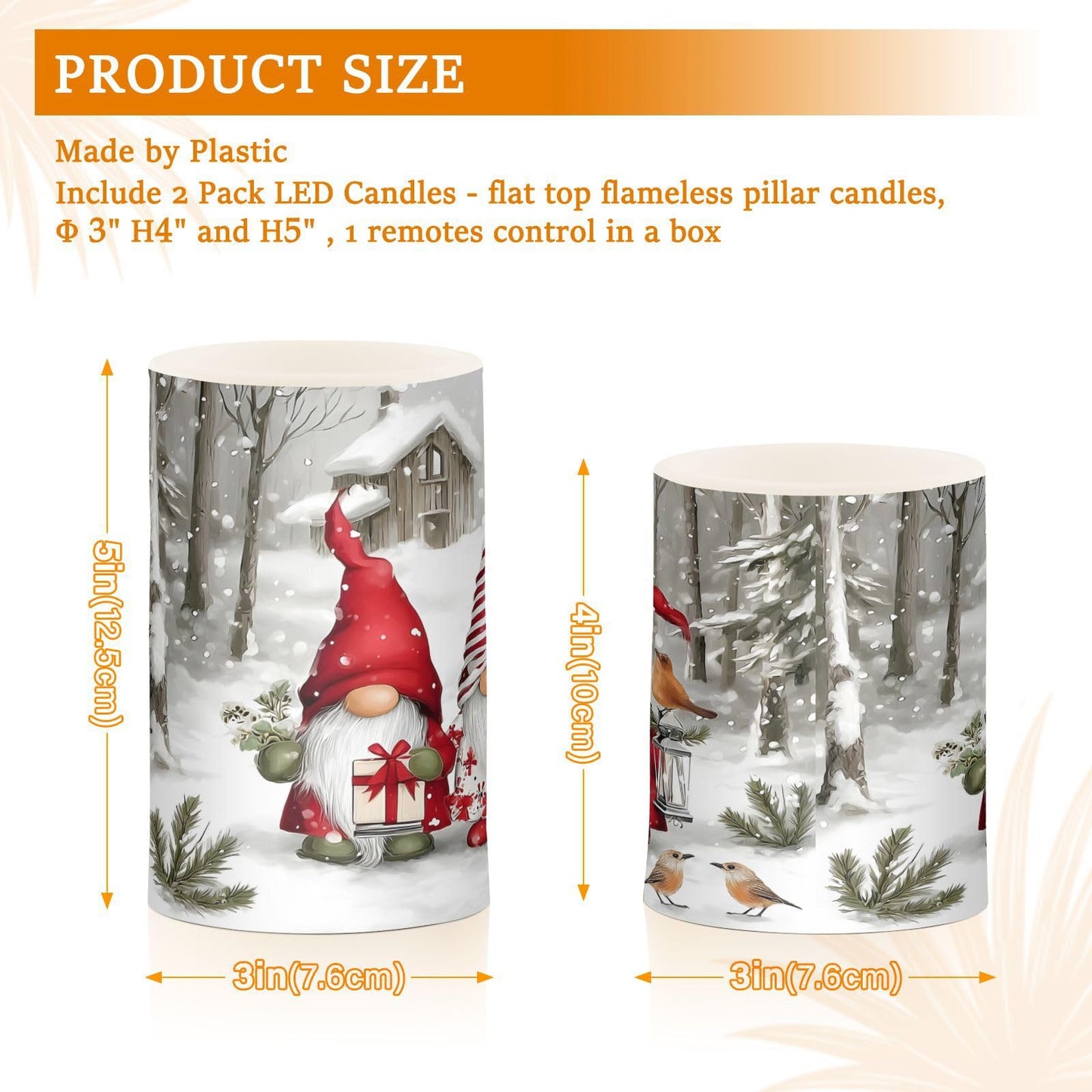 ALAZA Rred Gnomes White Snowflake Winter Flameless Candles Flickering LED Candles with Remote Timer Battery Operated Pillar Candles Set of 2 for Dinner Holiday Decor