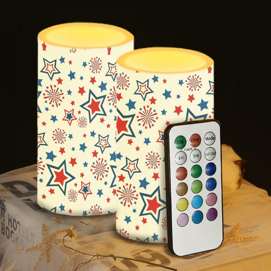 Luarisgur Stars American Flag Flameless Candles Independence Day Candles Battery Operated Candles with Remote Control Color Changing LED Pillar Candles for Dining Room Bedroom Home Decorations
