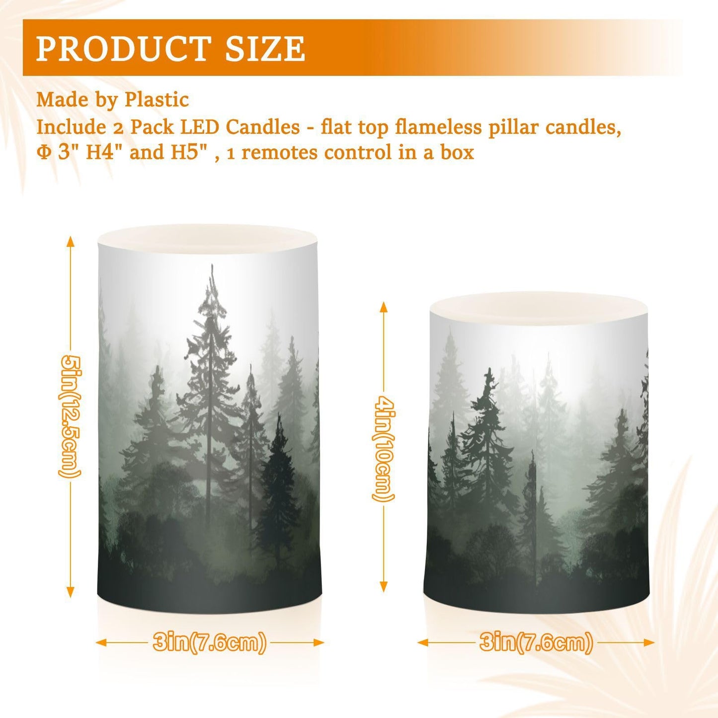 GUIJI Pine Trees Flameless Candles with Remote - Set of 2 Battery Operated Pillar Candles for Home Decoration, Christmas, Party