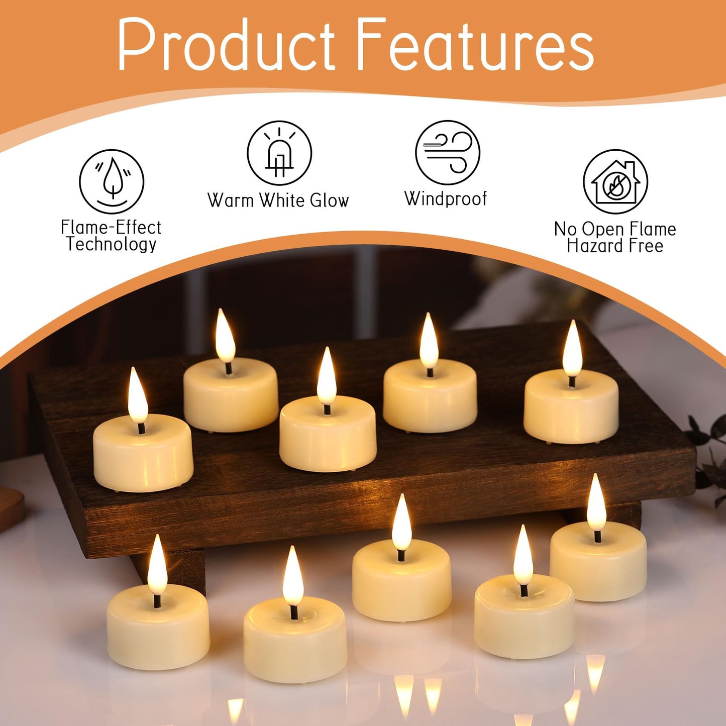 Eywamage Ivory Flameless Wax Tealights with Remote Batteries, Flickering Realistic LED Tea Votive Candles Set of 10