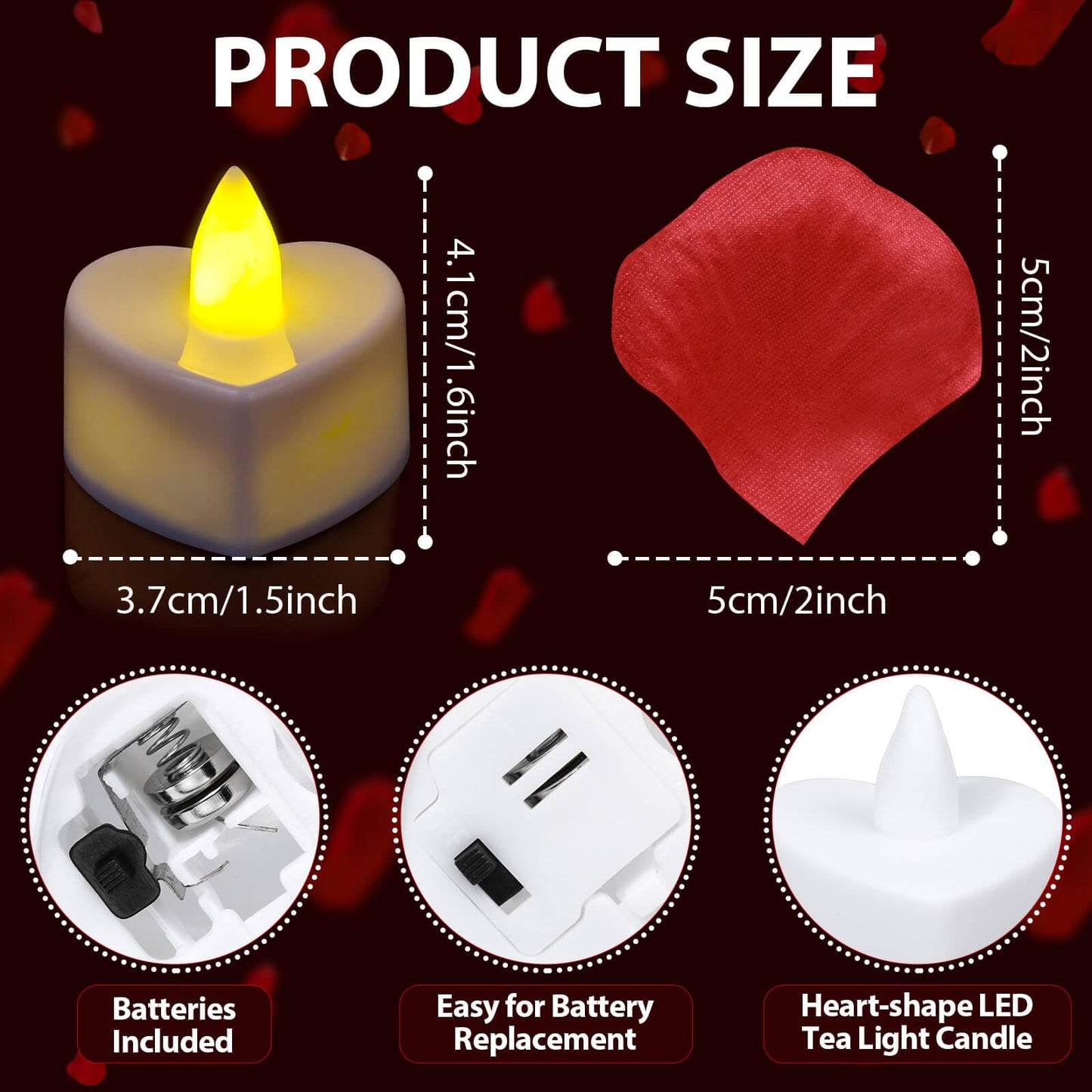 Audab Rose Petals and Candles Set for Romantic Decorations, 48 Romantic Candles with 4000 Fake Rose Petals for Special Night, Hotel Room, Date Night, Bedroom, Valentine's Day Decorations