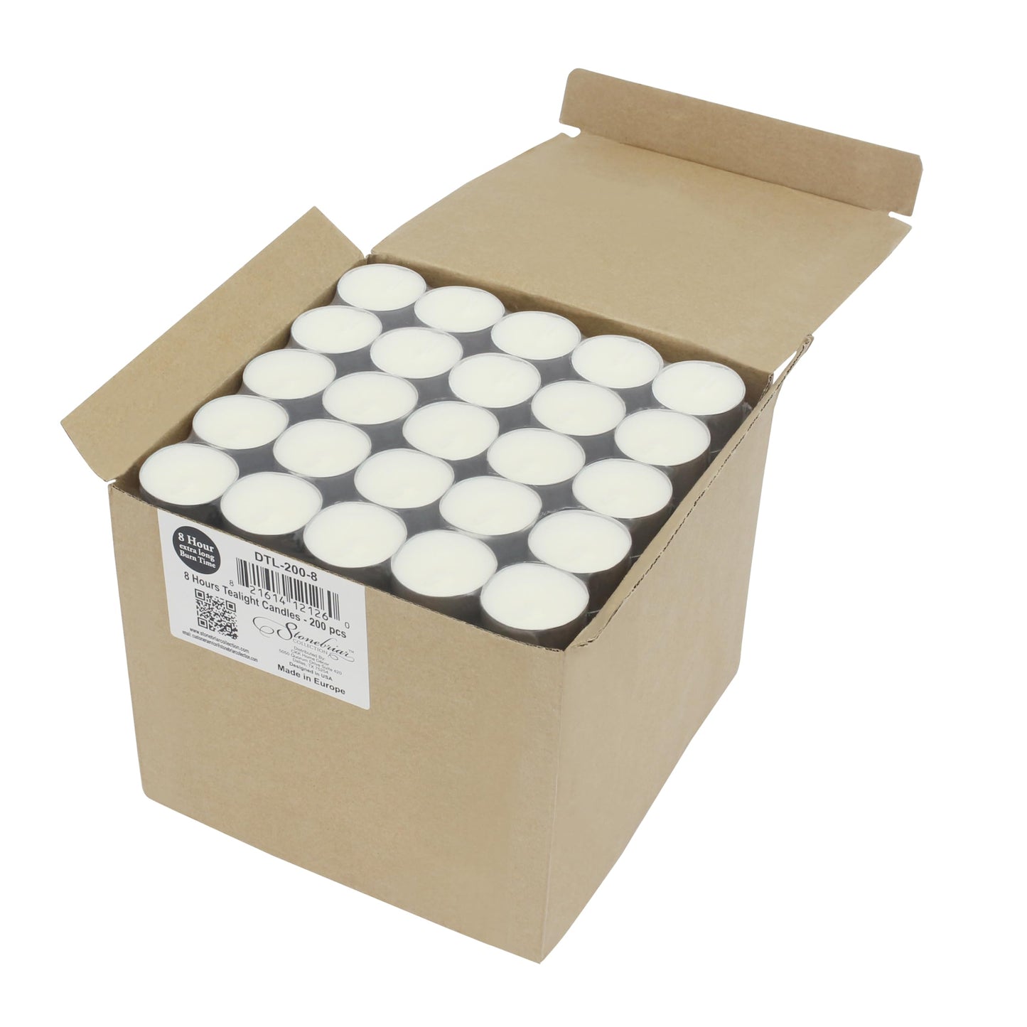 Stonebriar 100 Pack Unscented 8 Hour Extended Burn Time Tea Light Candles, White, 100 Count