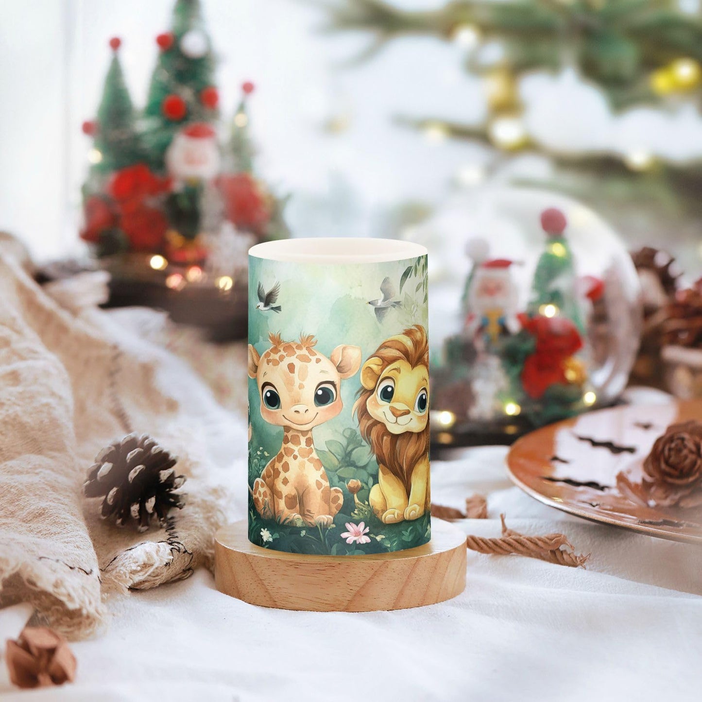 DOMIKING Animals Jungle Lion Green Pattern Flameless Candle Battery Operated Flickering LED Candles with Remote and Timers Tea Lights Candles for Home Fireplace Wedding Festival Decor Table, 2 Pack