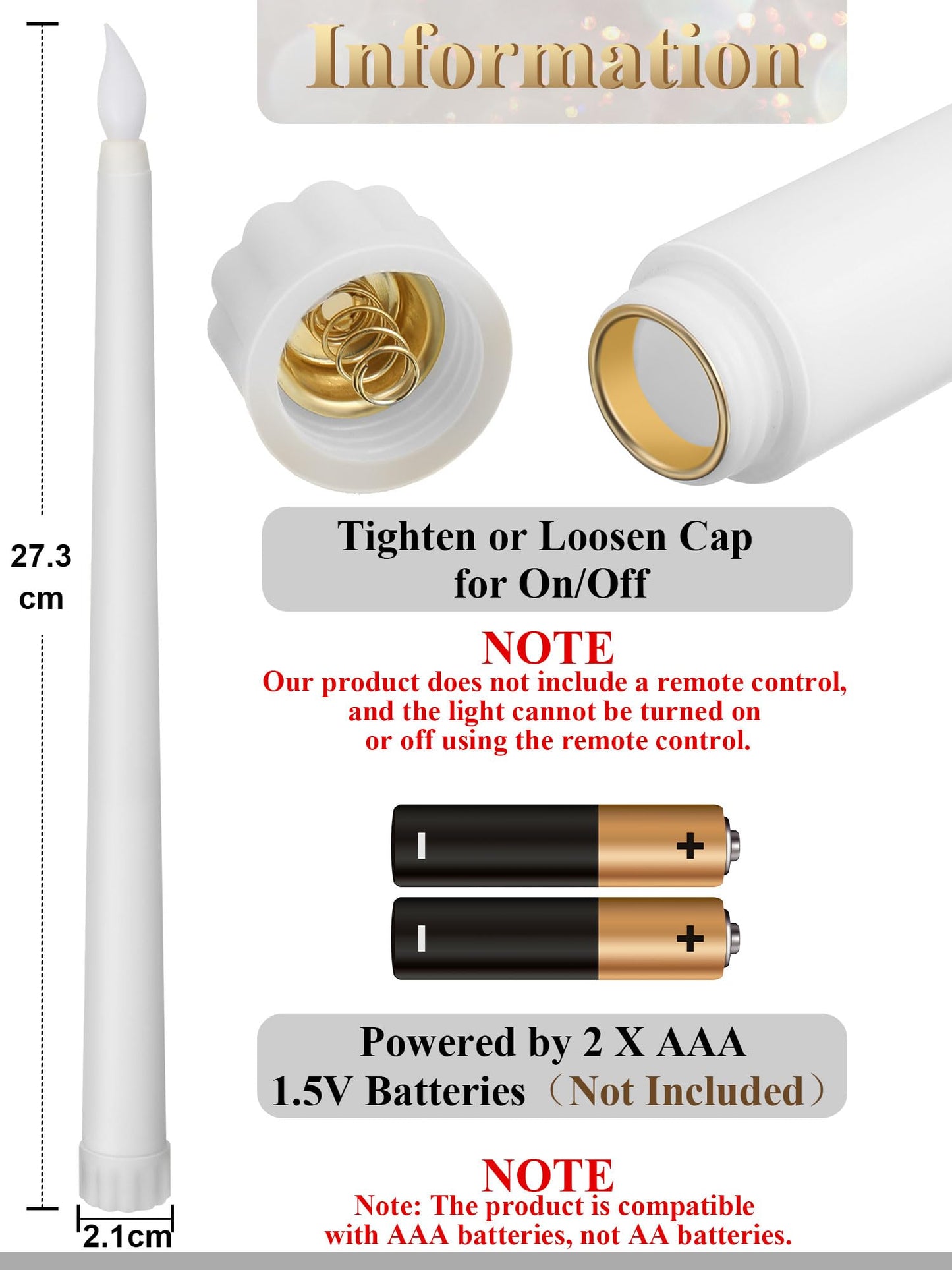 Funtery 48 Pcs Flameless LED Taper Candles Battery Operated Candles Bulk Realistic LED Candlesticks Flickering for Wedding Church Graduation Party Home Decor(White,Classic Style)
