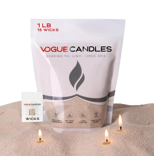 Vogue Candles Nude Pearled Candle Sand Wax (1 LB) – Sand Candle Kit with 15 Cotton Wicks for DIY Home Lighting – Plant-Based & Reusable Wax Granules Refill for Custom Vessels, Décor and Dad Gifts