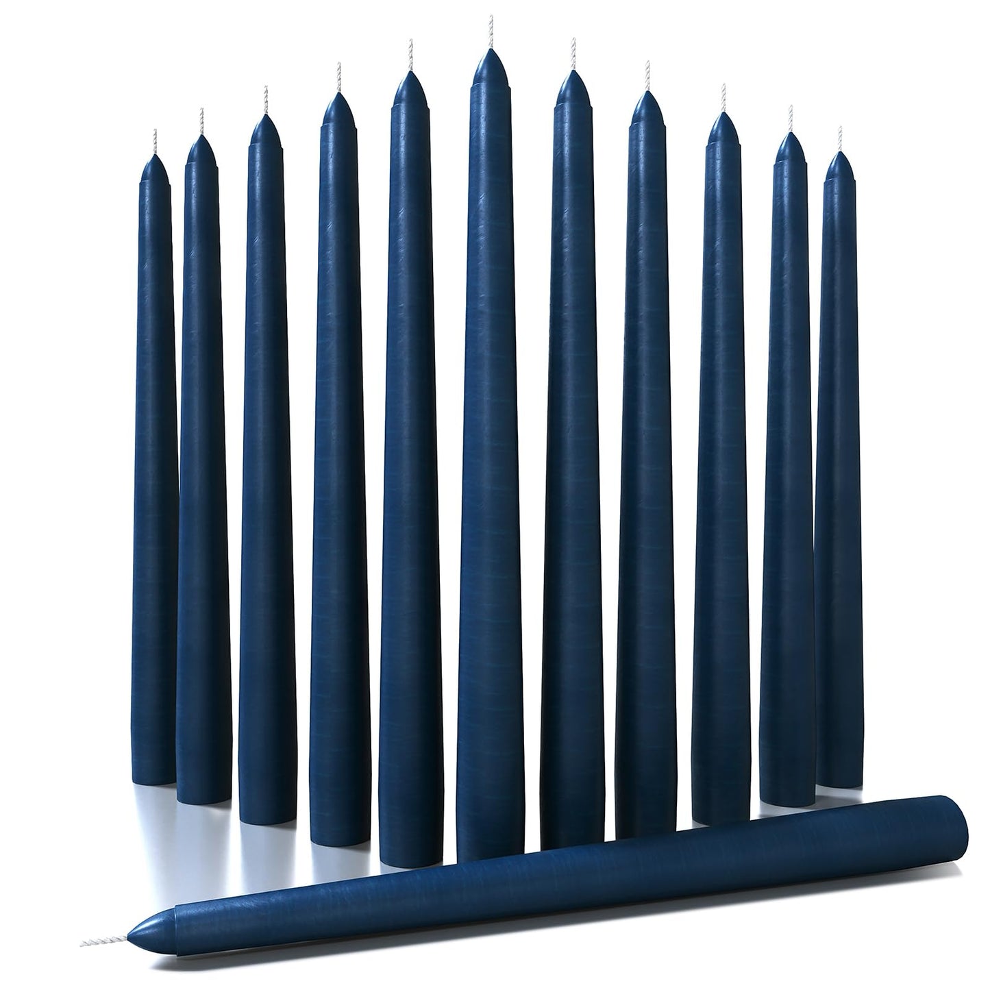 CANDWAX 10 inch Tapered Candles - Set of 12 Dripless Unscented Candlesticks - Perfect for Dinner and Decor Use - Dark Blue