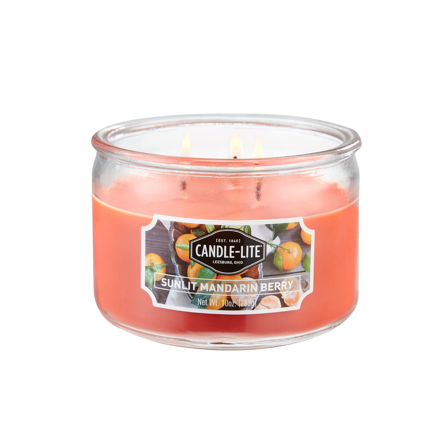 CANDLE-LITE Scented Sunlit Mandarin Berry Fragrance, One 10oz. 3-Wick Aromatherapy Candle with 20-40 Hours of Burn Time, Orange Color, 10 oz. Jar